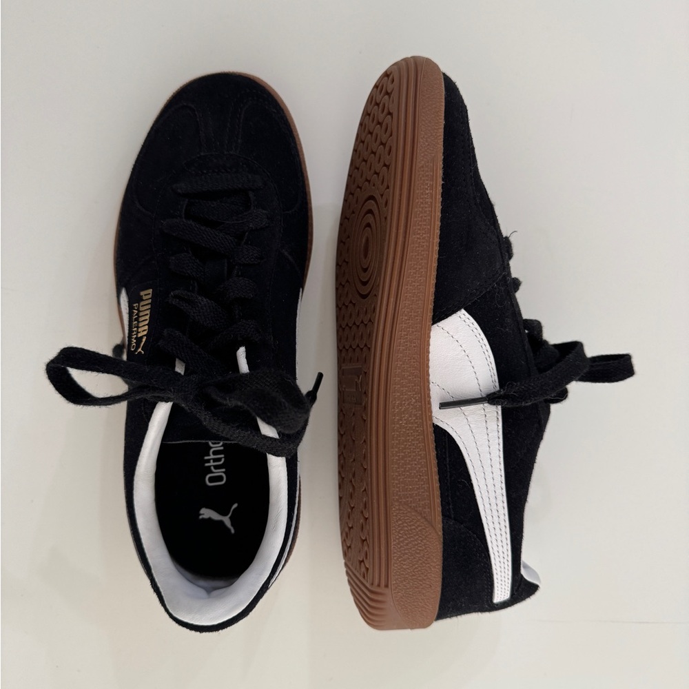 Puma Palermo Black and White Sneakers with Brown Soles